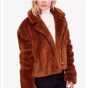 FREE PEOPLE “Mena” brown fur coat
